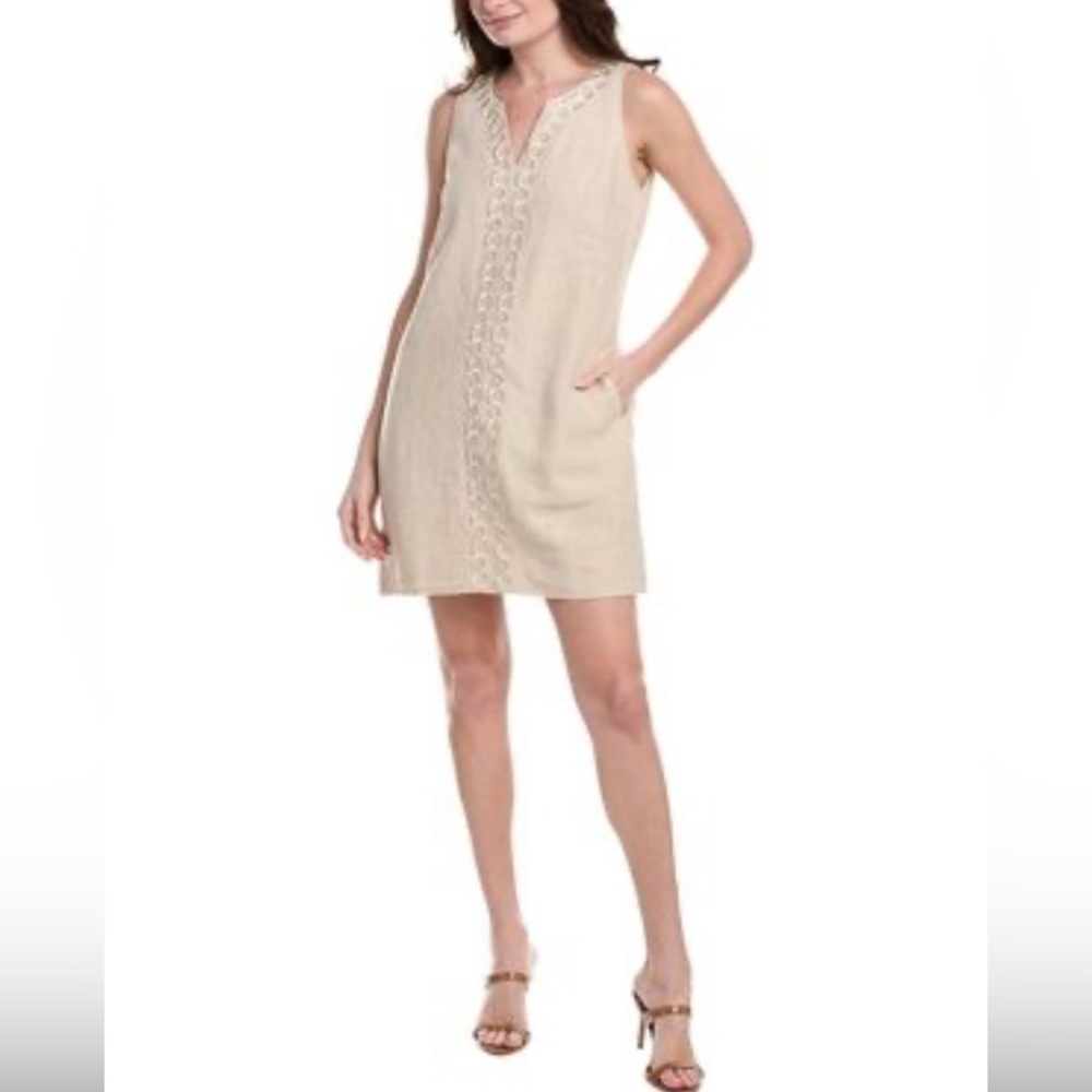 Tommy Bahama Sleeveless Beige Dress with Embroidered Detail-XS tan beige NWOT